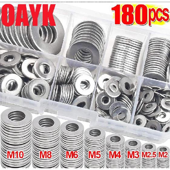 180 buc șaibe din oțel inoxidabil elemente de fixare garnituri set de garnituri M2 M2.5 M3 M4 M5 M6 M8 M10 șaibe plate