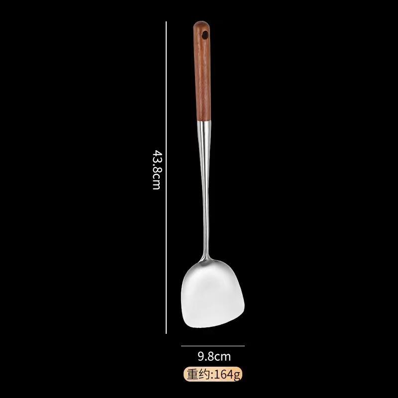 Stainless Steel Spoon Extended Pear Wooden Handle Frying Shovel Household Wok Shovel Large Colander Long Handle Chef Series