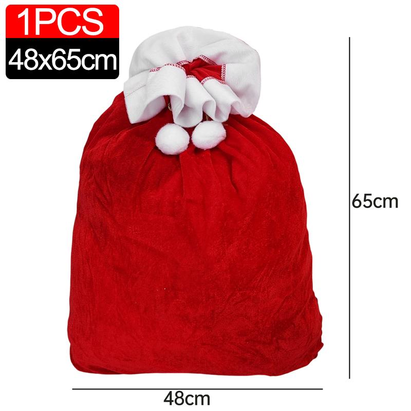 

Large Christmas Velvet Drawstring Gift Bags Santa Claus Costume Props Party Supplies Holiday Decor 2026 New Year Celebration 65x48cm