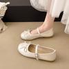 Fashion Silver Bowtie Mary Jane Pumps Fashion Women Round Toe Pu Leather Party Shoes Autumn New Woman Low Heels Wedges Buckle Shoes