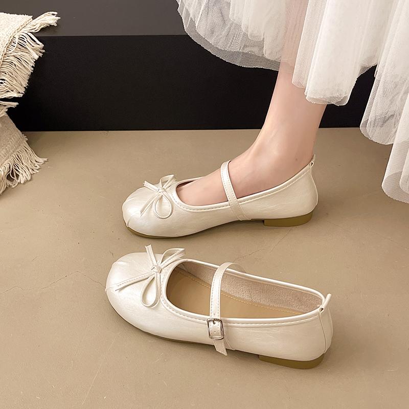 Fashion Silver Bowtie Mary Jane Pumps Fashion Women Round Toe Pu Leather Party Shoes Autumn New Woman Low Heels Wedges Buckle Shoes
