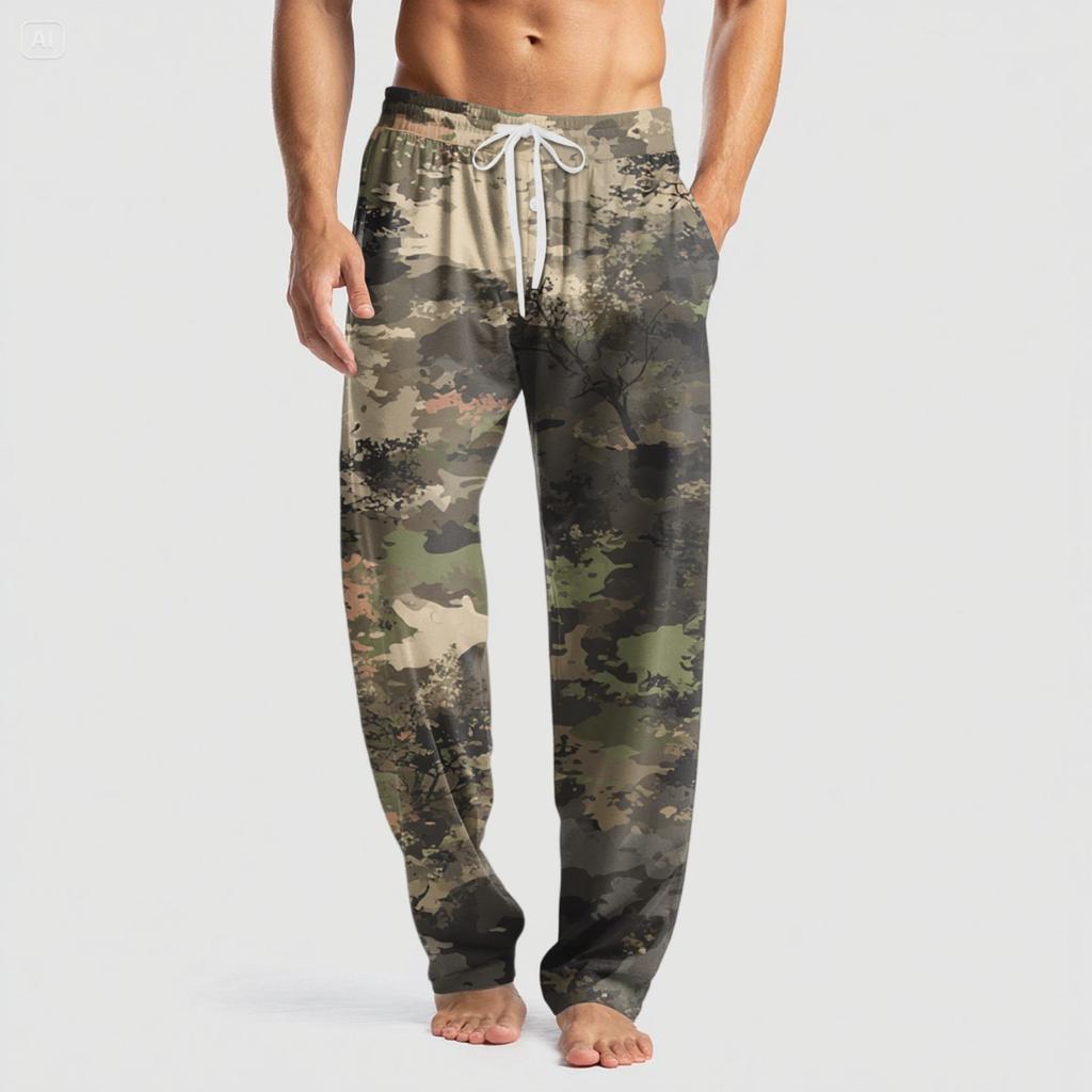 Men's Knitted Fashion Print Pocket Casual Pants Pajama Pants