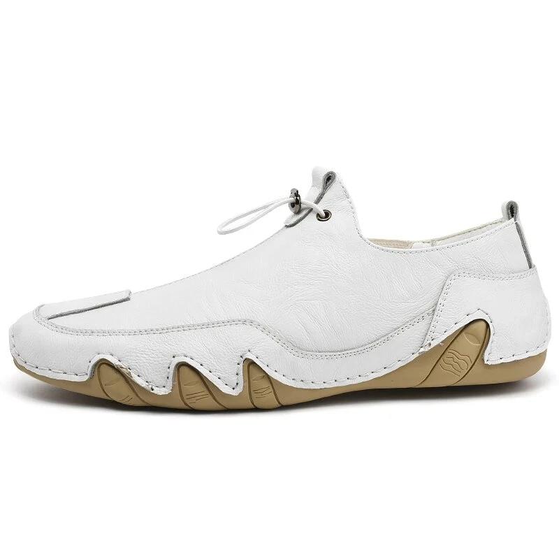 

Мужская обувь, повседневная, люксовый бренд, летние мужские мокасины, кожаные мокасины, легкие, дышащие, без застежек, для вождения, туфли-лодочки 41 слоновая кость