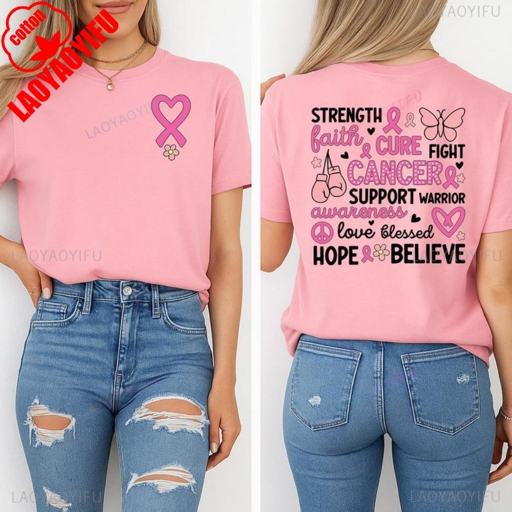 T-shirt de sensibilisation au cancer du sein Ruban rose Soutien T-shirt Imprimé Combattant T-shirt Survivor Femme Hauts d'été Vêtements pour femmes Gothique