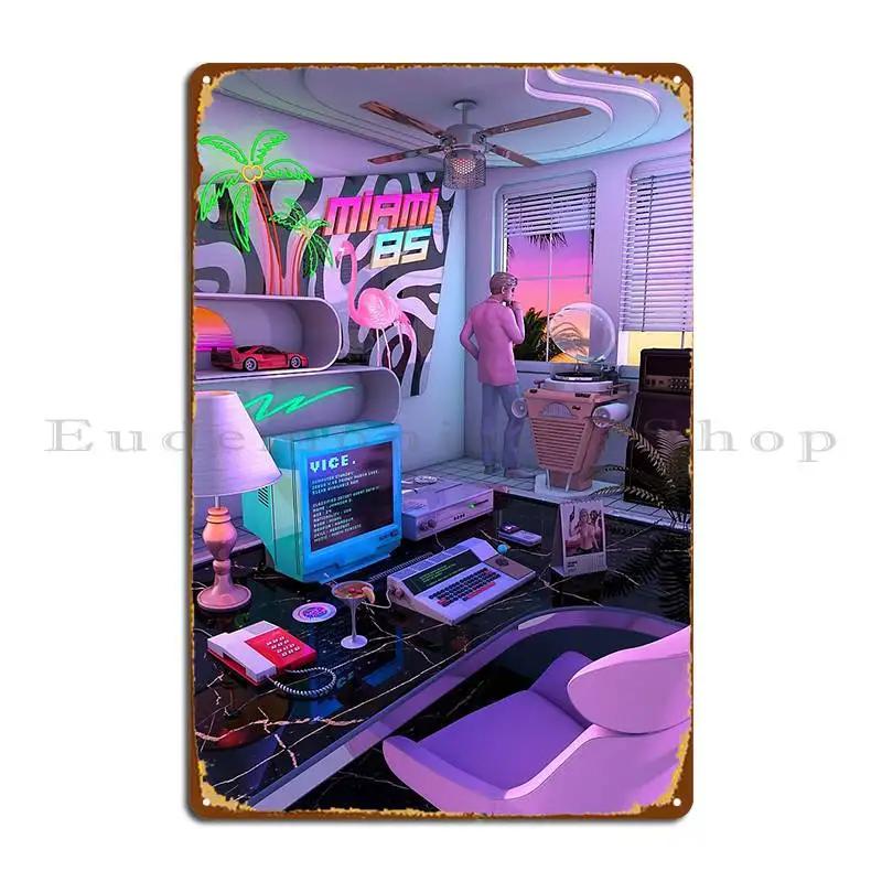 Synthwave Miami Metal Signs Wall Cave Pub Custom Plates Pub Tin Sign Poster