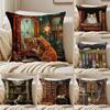 Cute Cat Cushion Cover Silky Short Plush Double-Sided Printed Pillow Case for Sofa All Seasons Home Decor Gift
