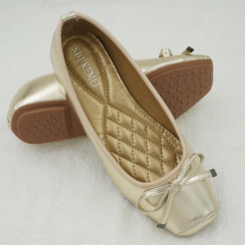 

Women s Spring/Summer Metal Bow Ballet Flats - Square Toe, Low Cut, Flat Heel, Casual Comfort Shoes for Moms 40 (Order 1 size up)