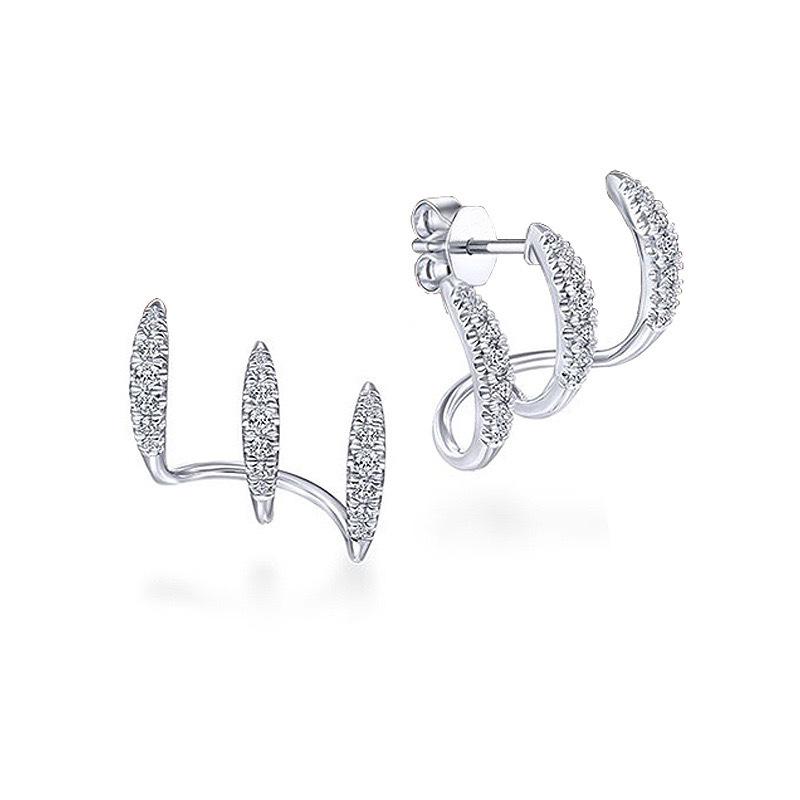 High-End Minimalist Triple Claw Zircon Stud Earrings - Curved Line Design for Women