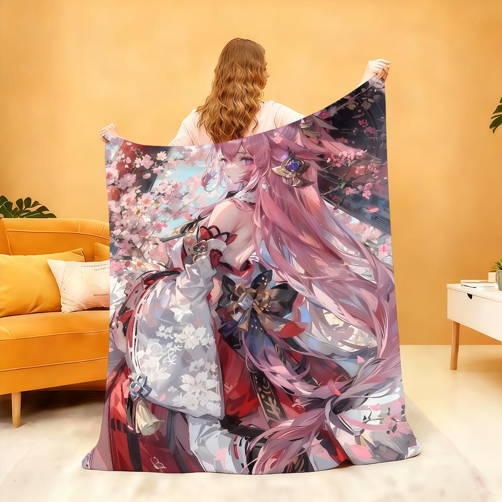 Y-Yae Miko Genshin Impact Blanket Soft Throw Blanket for Home Bedroom Bed Sofa Picnic Travel Office Rest Cover Blanket Gift