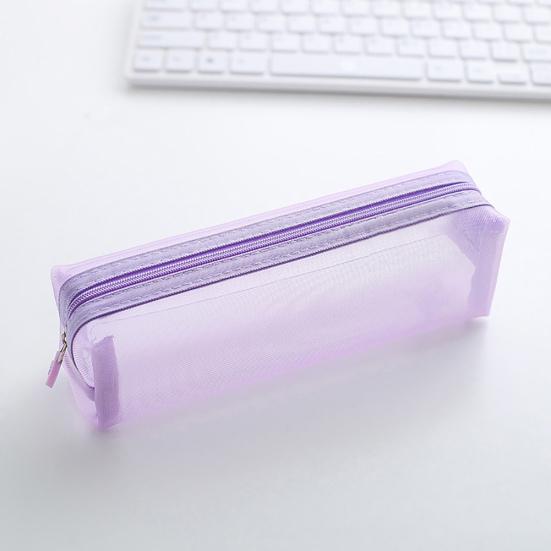 Solid Color Zipper Transparent Mesh Pencil Case Pen Storage Bag Student Gift
