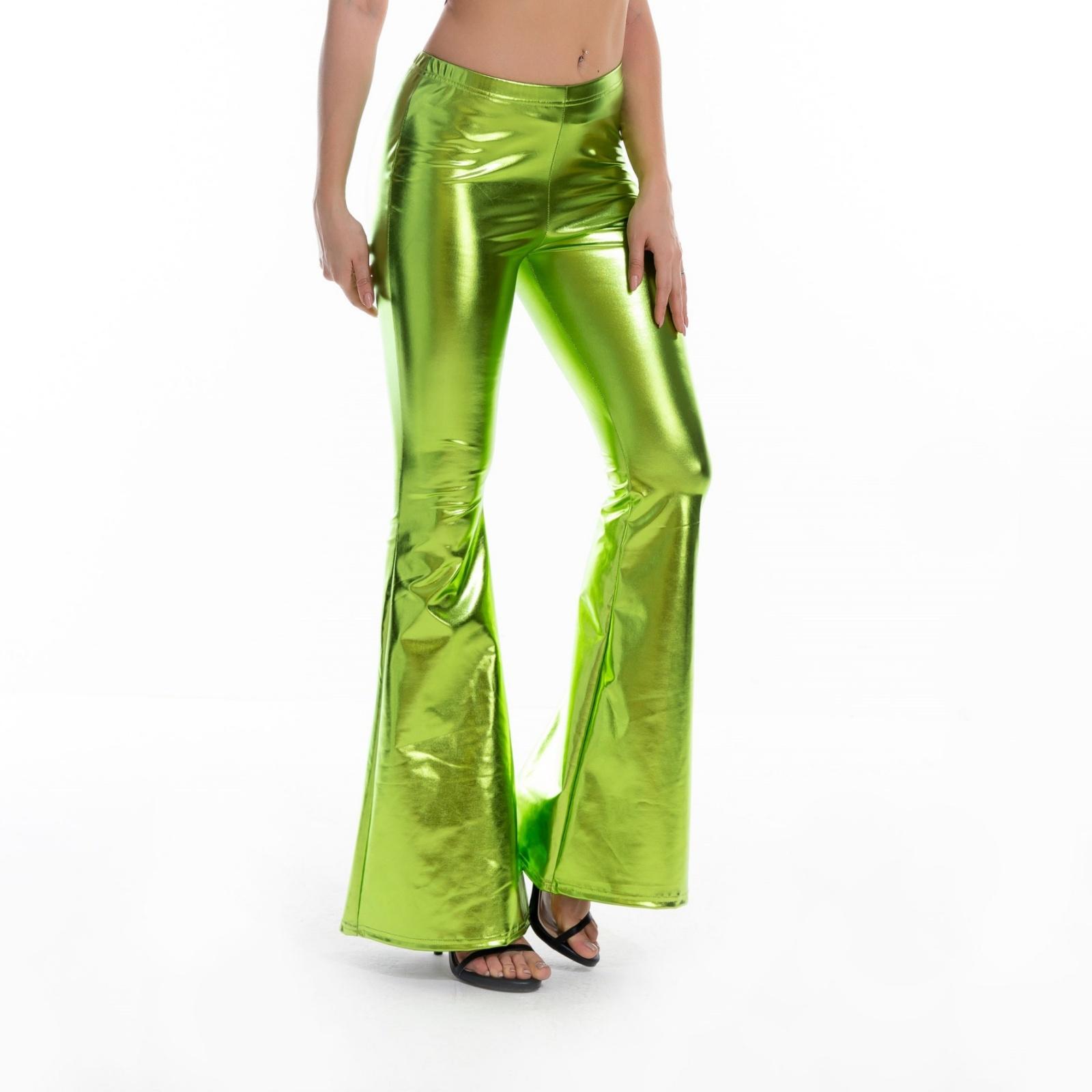 Women s High-waisted Stylish Stretch Waist Wide-leg Pants XL зелёный