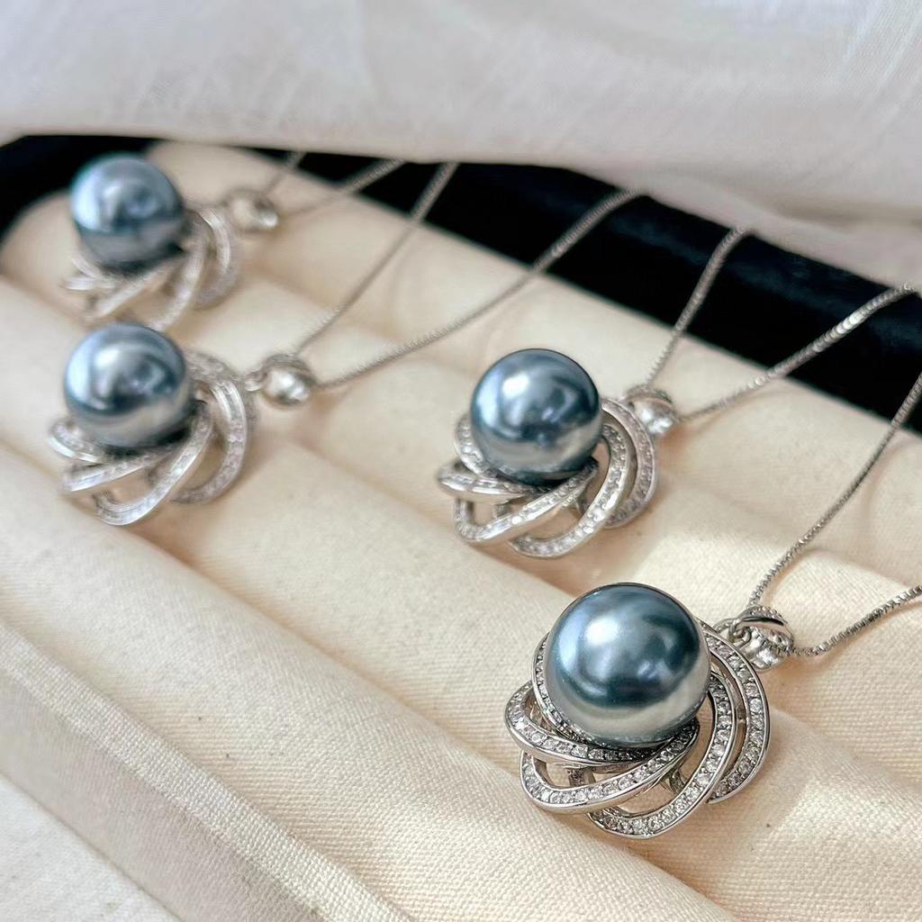 Vintage luxury Tahitian platinum gray black pearl pearl pendant bead pendant niche positive round strong light