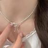 Stylish Ribbon Choker Necklace with Lovely Bowknot Tie Pendant and Gemstones Portable for Fashionable Occasions