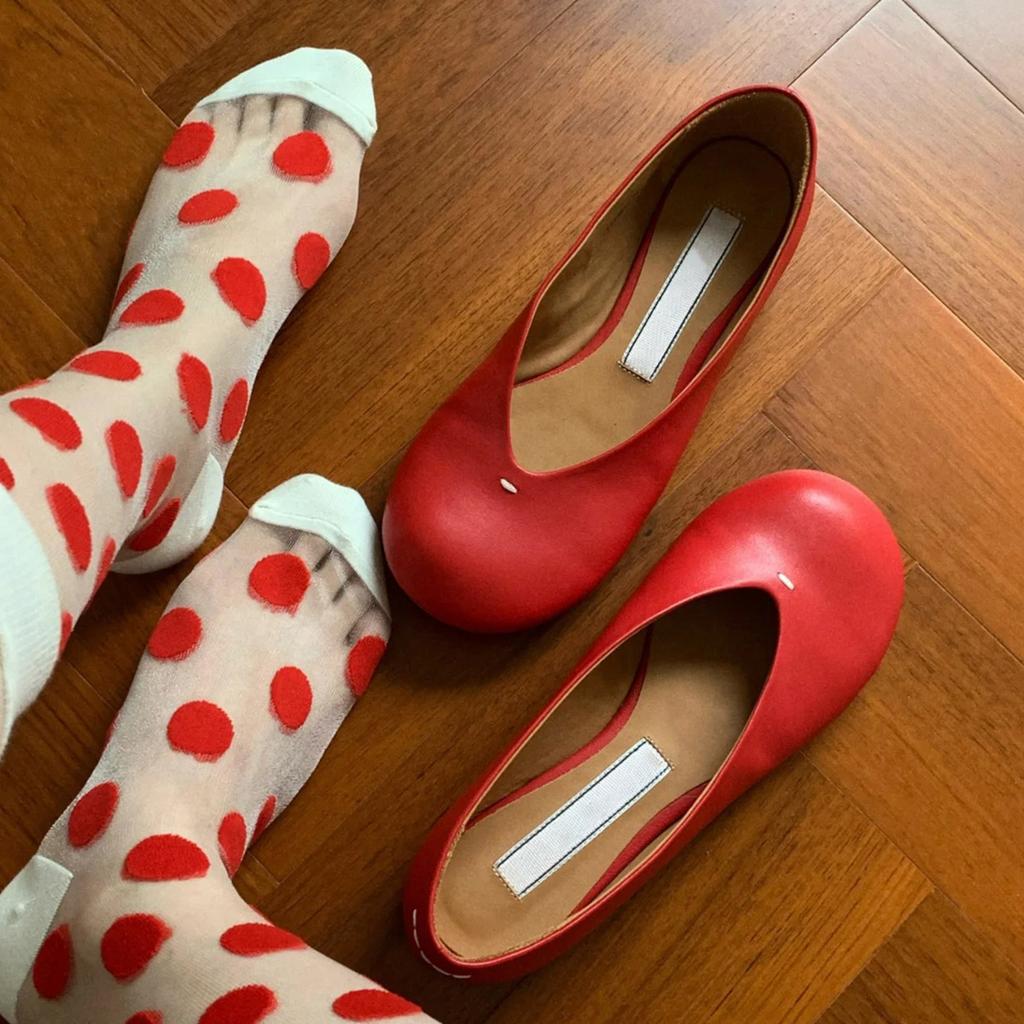 Sheepskin Version~ Round Head Flat Bottom Small Red Shoes Retro Niche Grandma Shoes Shallow Mouth Versatile One Pedal Big Head Single Shoes Women