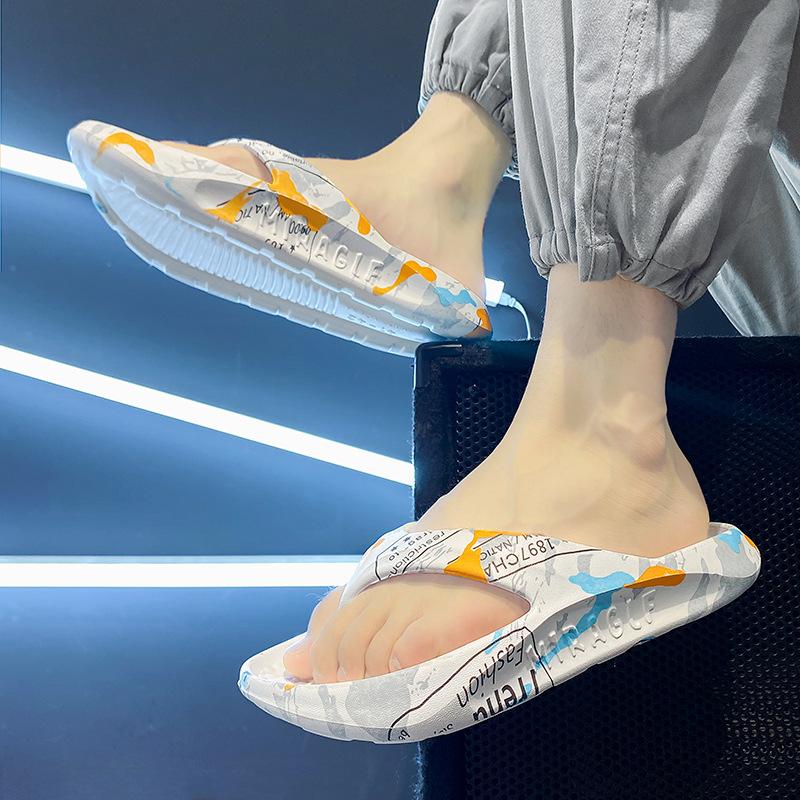 Summer New Men Flip Flops Fashion Printing Thick Soft Bottom Indoor Bathroom Slides Fashion Casual Outdoor Beach Couple Sandals