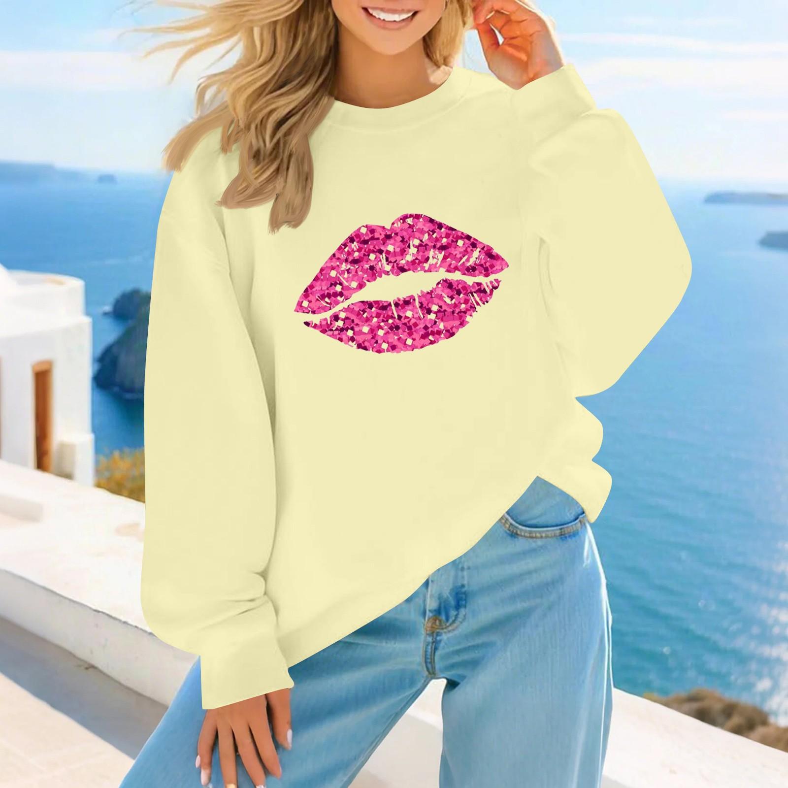 

Женская мода повседневная рождественская принтованная осень и зима свободный круглый вырез пуловер свитшот топ L бежевый