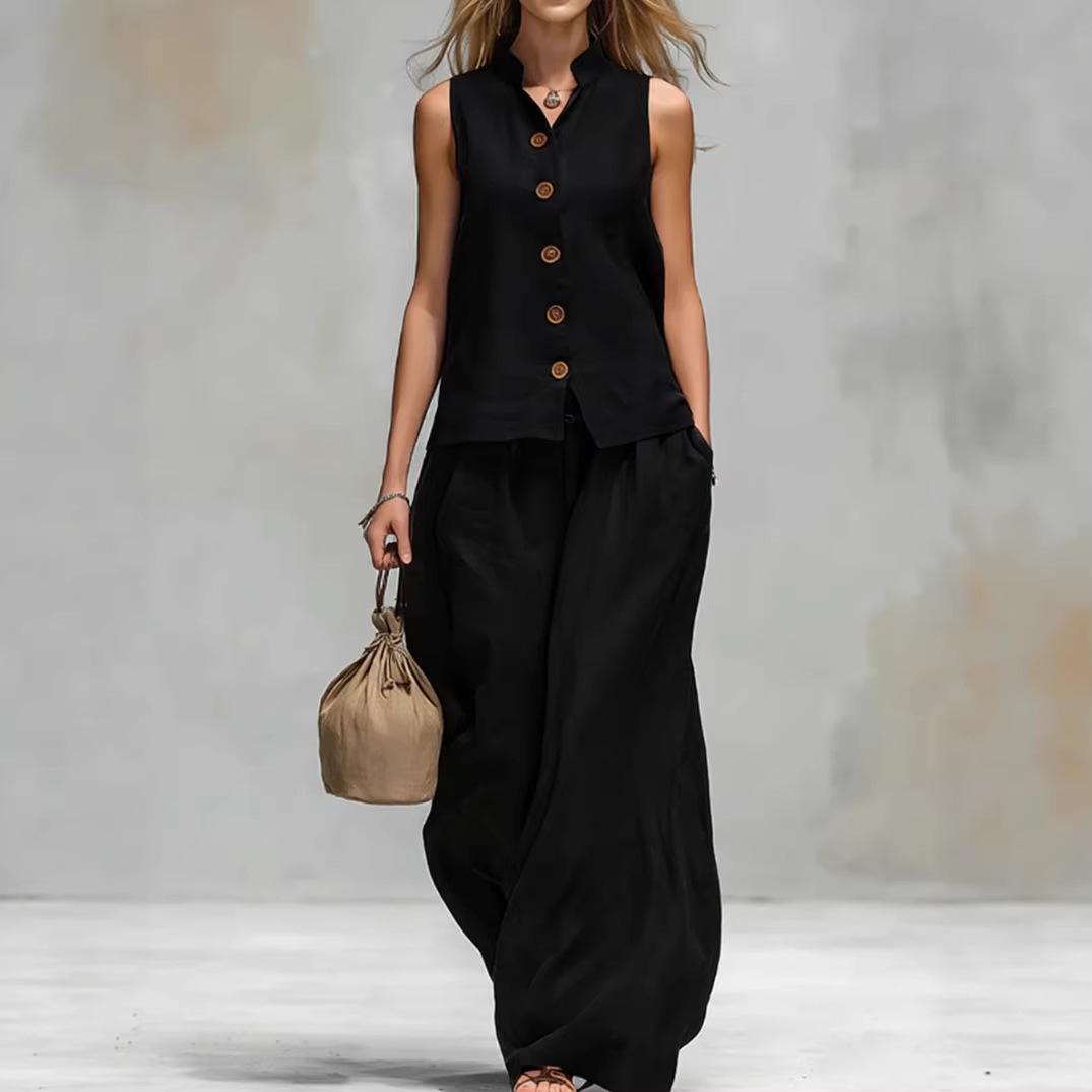 2026 European & American Summer V-neck Vest and Long Pants Fashion Set Small