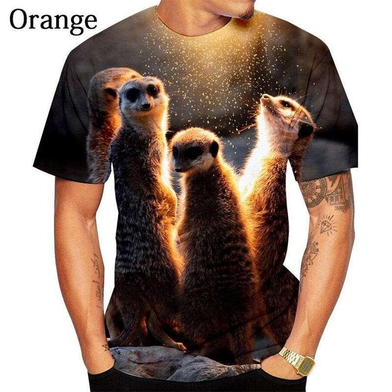 Summer Round Neck 3D Print Funny Animal Meerkat Pattern Top Fashionable Casual Short Sleeved Men's T-shirts