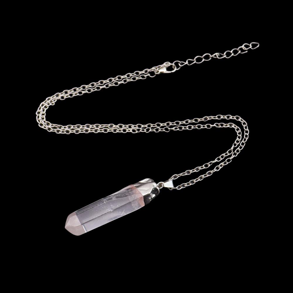 European & American Style Natural White Crystal Column Pendant Necklace for Women - Long Crystal Bar Design (N776)