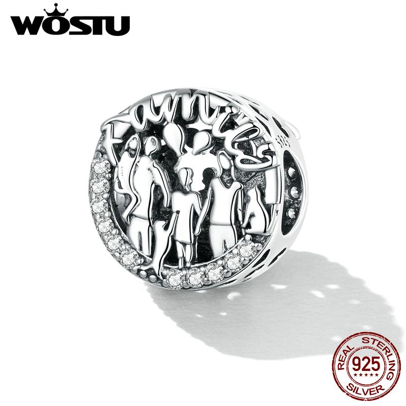 

WOSTU Стерлингового Серебра 925 пробы Счастливая Семья Очарование Круглая Бусина Женский Подходит Оригинальный DIY Браслет Ювелирные Изделия Подарок 925 silver