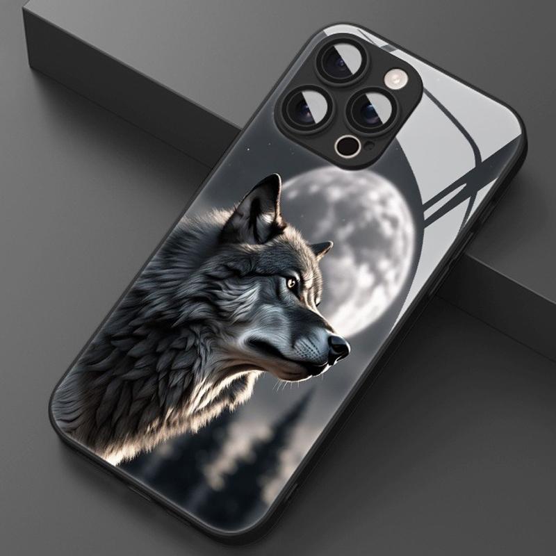 Custodia per Telefono Nera in Vetro Temperato con Design Creativo del Re Lupo Solitario per Samsung Galaxy S25 S24 S23 Ultra Plus FE Cover