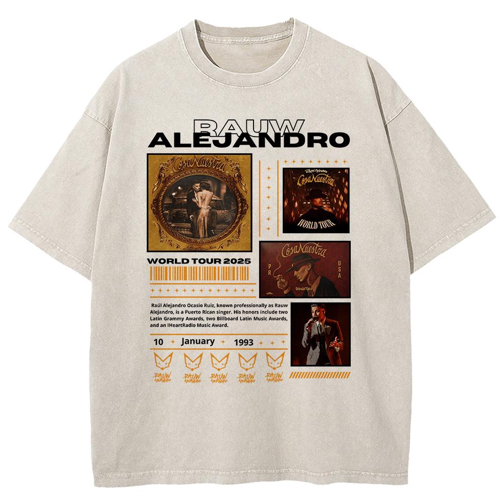 Cotton Tee Shirt Rauw Alejandro Coca Nuestra Tour 2025 TShirts Vintage Retro Men/women TShirt Oversize Mineral Wash Tops