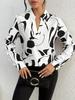 Women's Printed Cut-out Collar Long Sleeve Casual Top