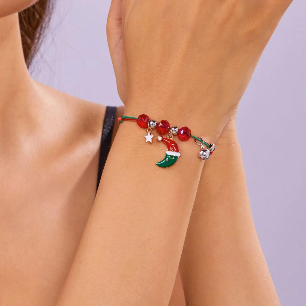 Trendige Weihnachten geflochtene Armbänder für Damen Herren Niedlicher Weihnachtsmann Mondglocken Anhänger Armbänder Schüler Neujahr Schmuck Geschenke