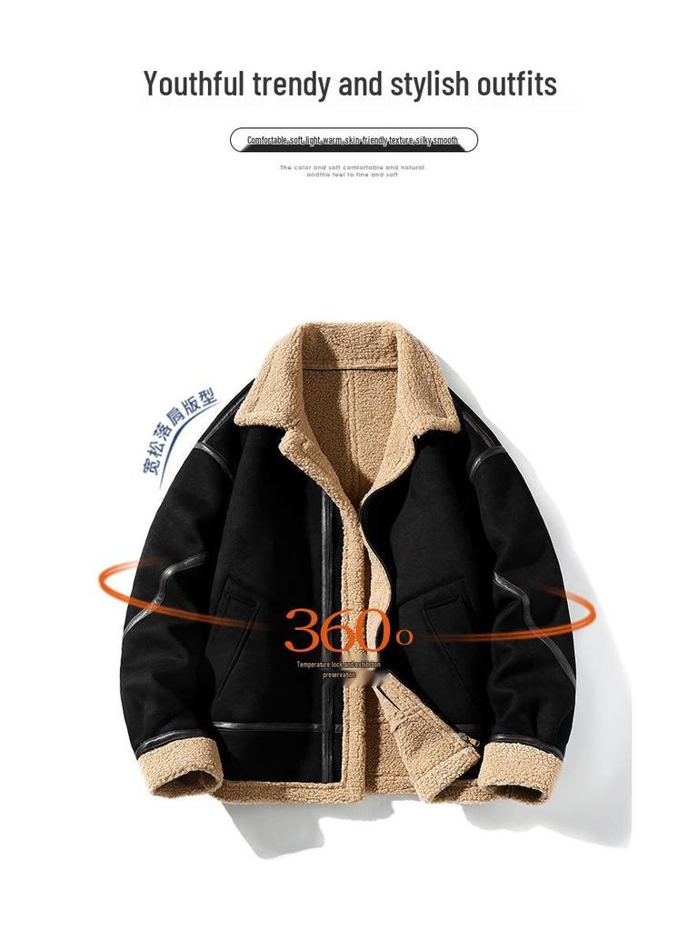 Men's Suede Lambswool Jacket: Autumn/Winter Fashion, Plush Velvet, Warm & Thickened Coat