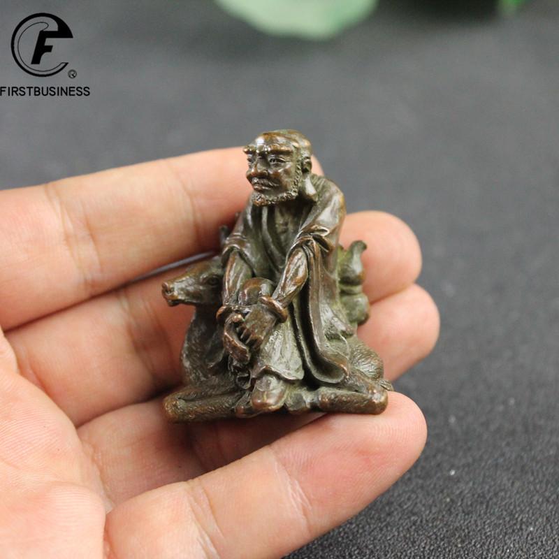 Antique Copper Arhat Sitting On A Deer Small Statue Desk Ornaments Retro Buddha Figurines Lucky Feng Shui Home Decor Accessories