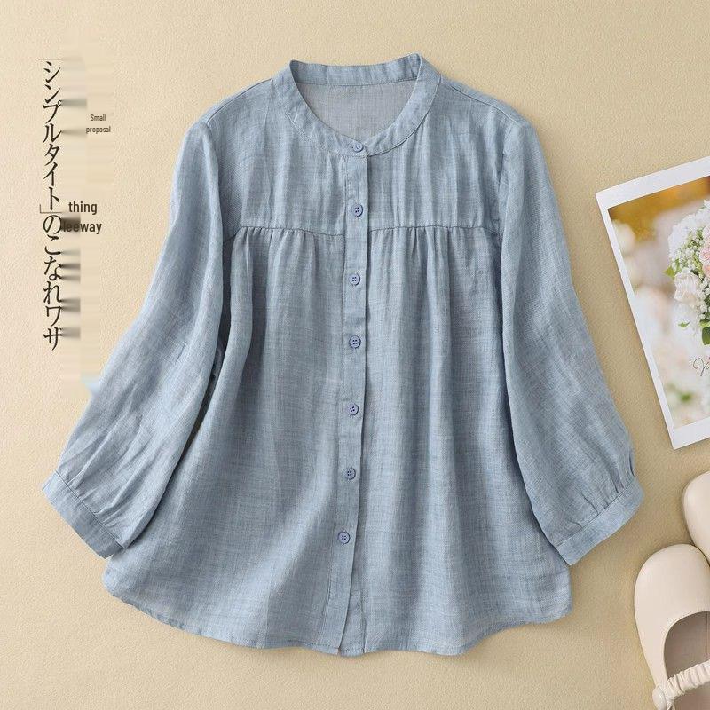 Women's Versatile Spring/Summer Cotton Linen 3/4 Sleeve Loose Casual Cardigan Shirt