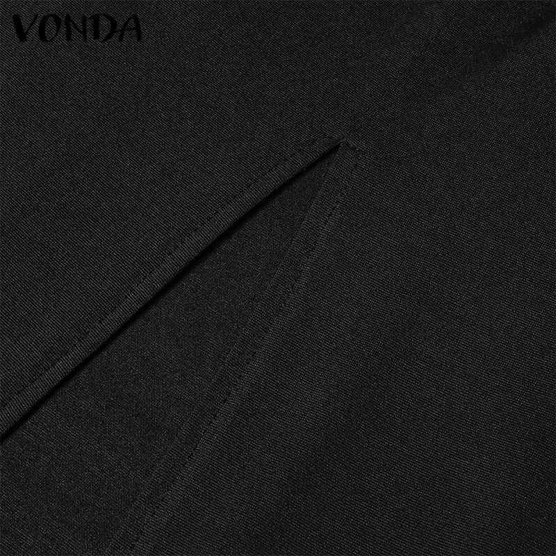 VONDA Women Vintage Lapel Long Sleeve Tight Waist Hip Dresses