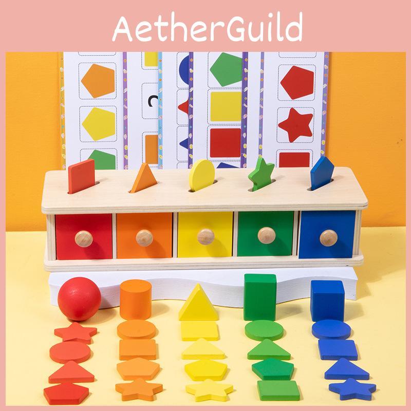 Four-in-one Children's Early Education Toy Colorful Shape Montessori Sorting Box For 2-3 Year Old Babies Wooden Material