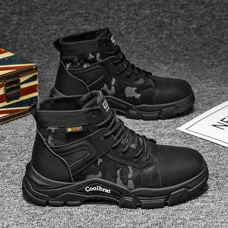 

Men Boots Leather Waterproof Lace Up Boot Men Winter Fashion Ankle Lightweight Shoes for Men Winter Casual Non Slip 39