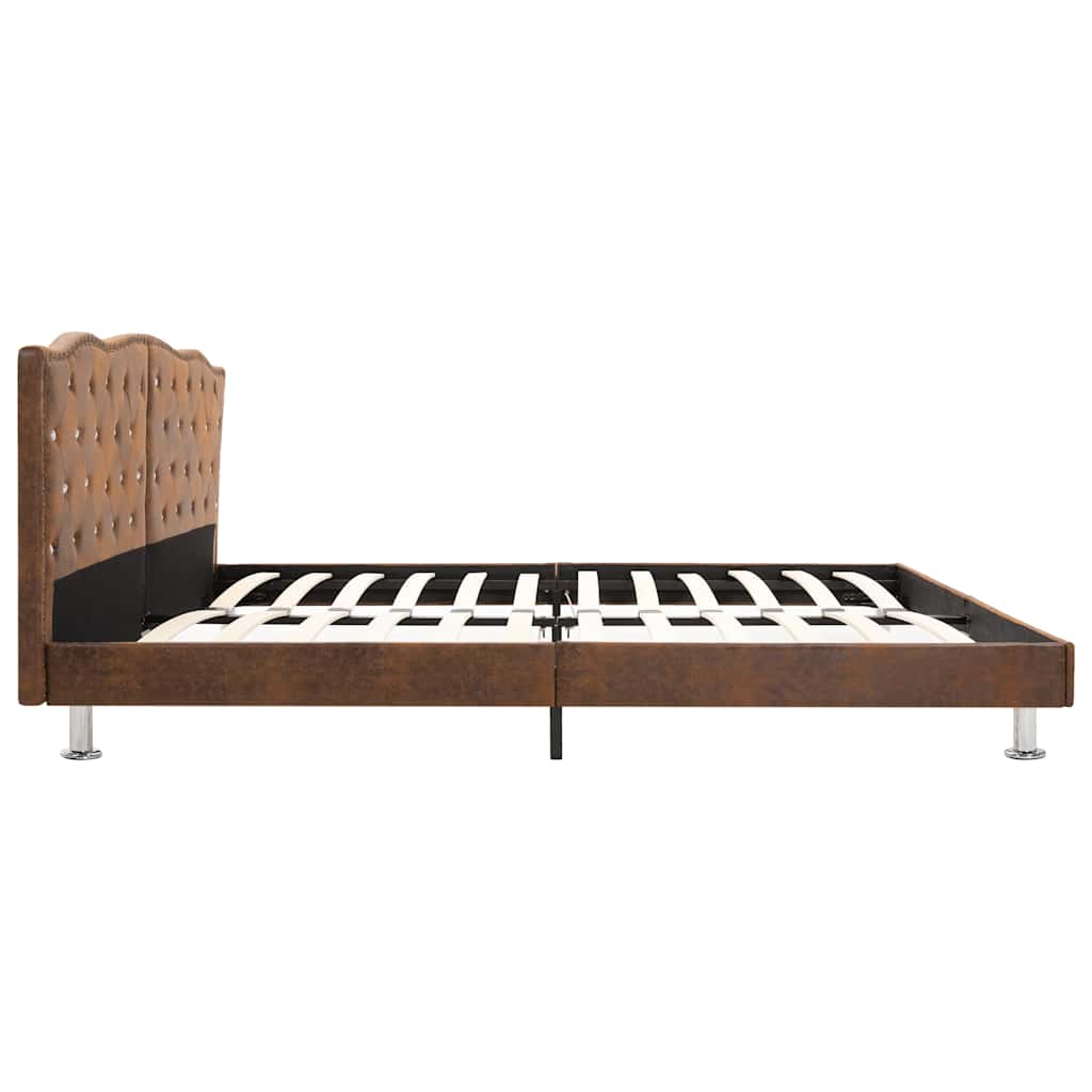 Bed Frame Brown Faux Suede Look 180*200 Cm