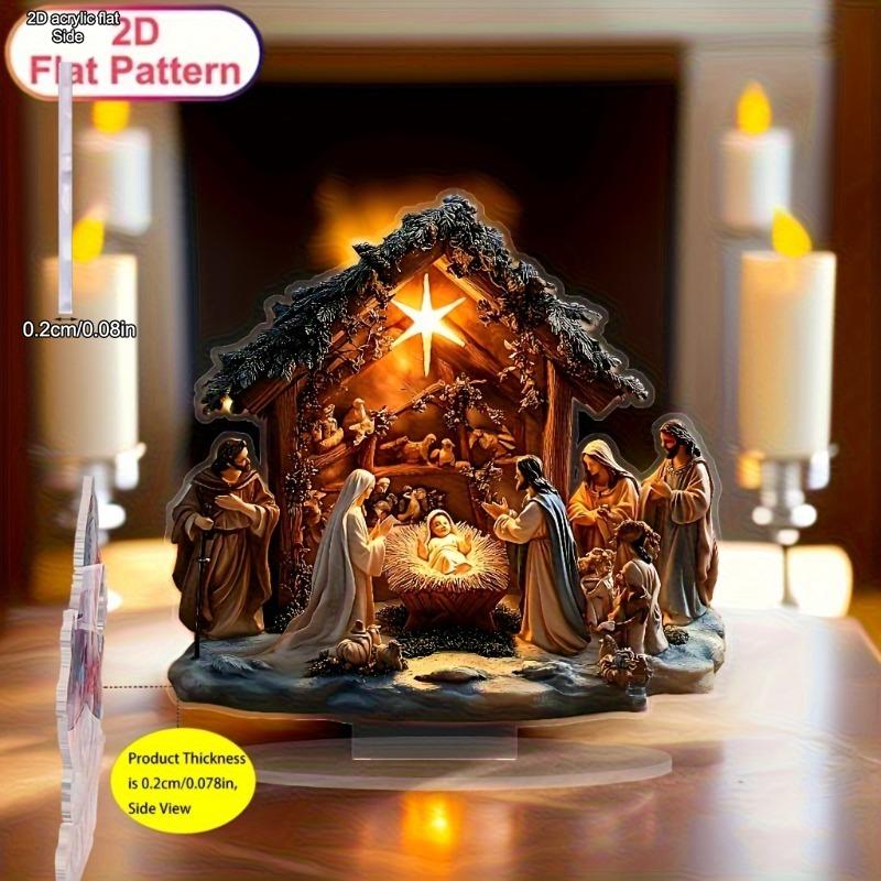 Decorazione da Tavolo di Natale Acrilica 2D Piatta Stile Boemo "Natività", Adatta per decorazione murale, portico, stanza, villa, accenti Casa, Corridoio,
