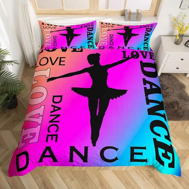 Liebe Gymnastik Königin König Bettbezug Bodenturnen Ballett Bettwäsche Set Neonpink Tanz Bettdeckenbezug Polyester Steppdeckenbezug