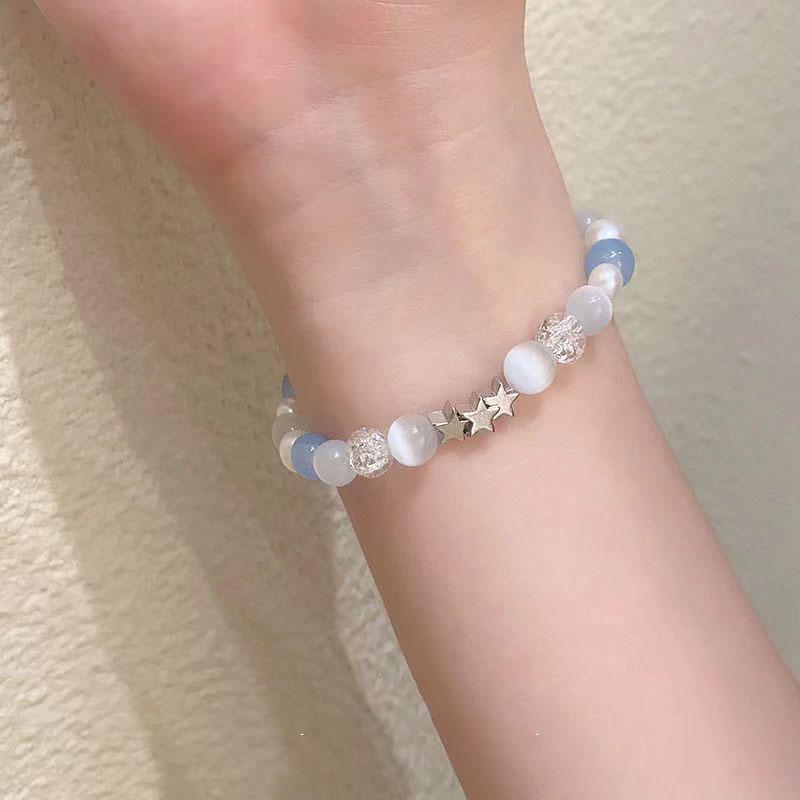 Starry Sea Star Blue Beaded Mori-Style Bracelet: Summer Women's High-End Accessory