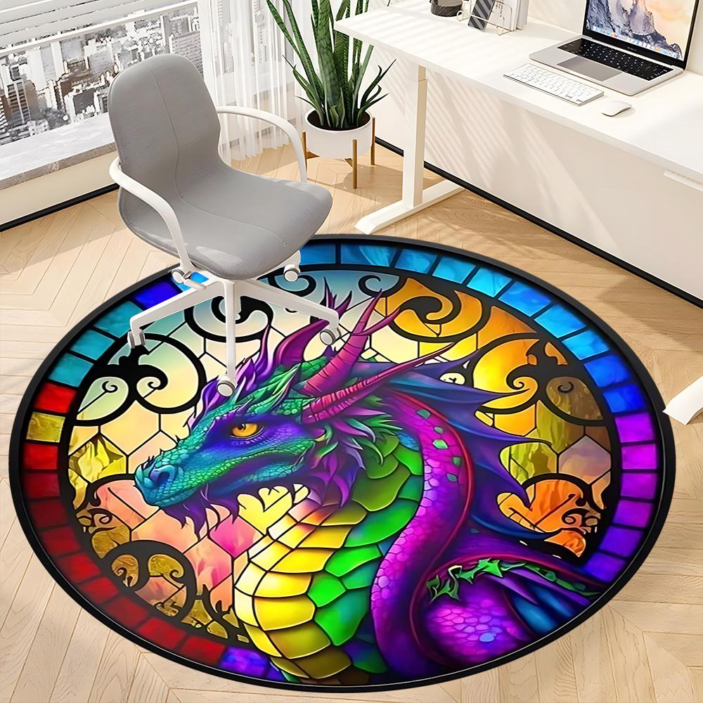 1pc Stained Glass Dragon Chair Carpet for Office, Soft, Non-Slip Polyester Mat, Office, Entryway, Living Room, Bedroom,  yy251207287