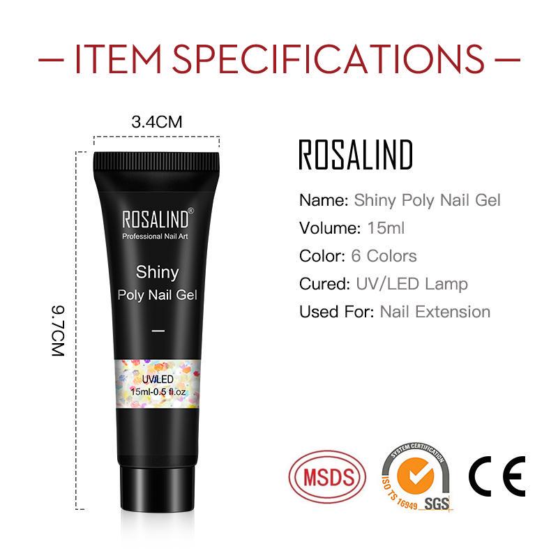 ROSALIND 15ml Γυαλιστερό Poly Nail Gel 6 χρωμάτων Quick Builder Extension UV λάμπα