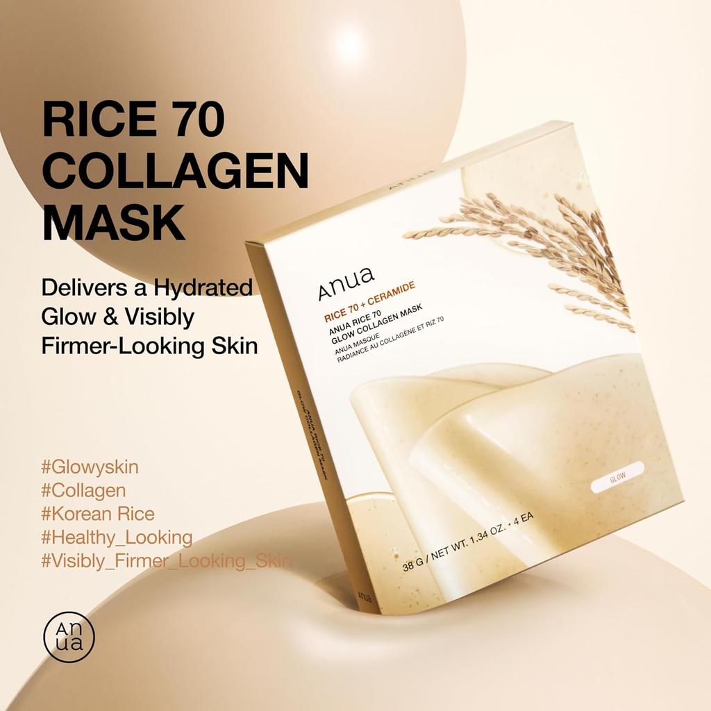 Anua Rice 70 Glow Collagen Mask 38g*4EA