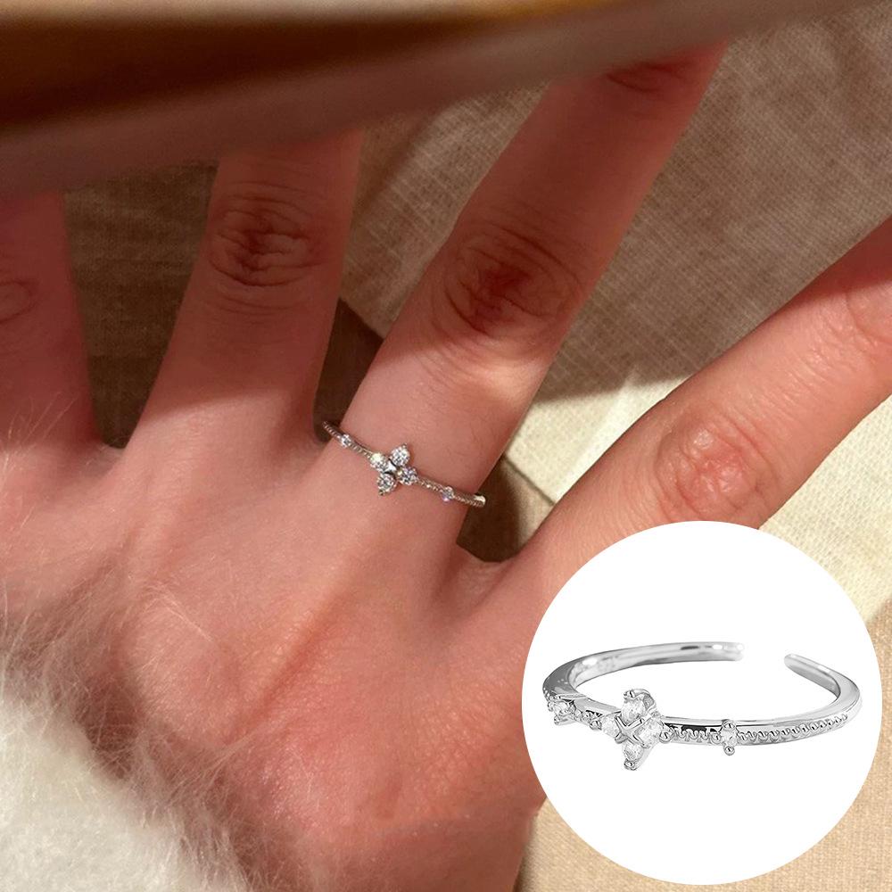 Exquisiter offener Goldring: Japanischer & Koreanischer Stil, Dünnes Band mit Diamanten besetzt, Stapelbarer & Eleganter Fingerschmuck