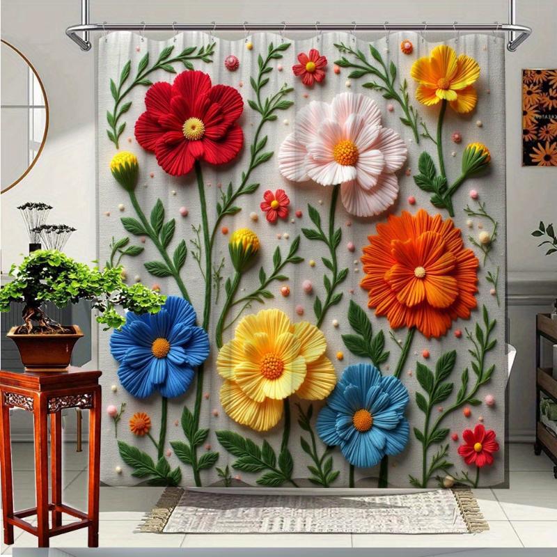 Nordic Style Colored Leaves Small Floral Pattern Printing Shower Curtain Decoration Home Bathroom Water Curtain