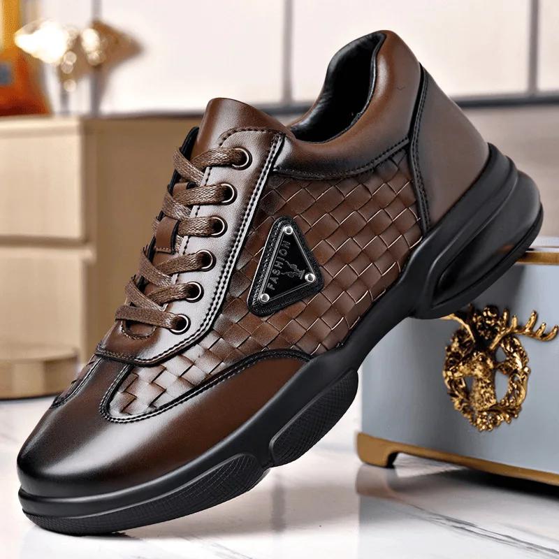Günlük Erkek Ayakkabıları İlkbahar Yeni Stil Dokuma Moda Yumuşak Taban Nefes Alabilir Bağcıklı Yuvarlak Burun Spor Ayakkabılar Boş Zaman Ayakkabıları