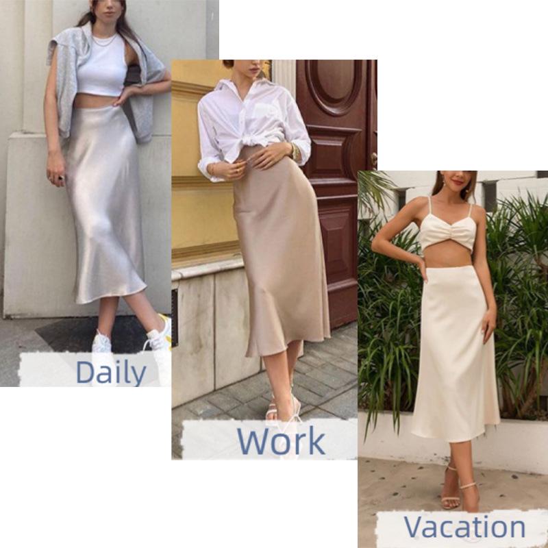 French Luxury Imitation Satin High-Waist Fishtail Midi Skirt for Women