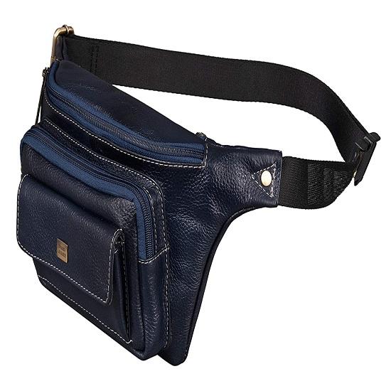 NOORA BLUE LEATHER Stylish Waist Bag Elegant Style Travel Pouch Passport Holder with Adjustable Strap