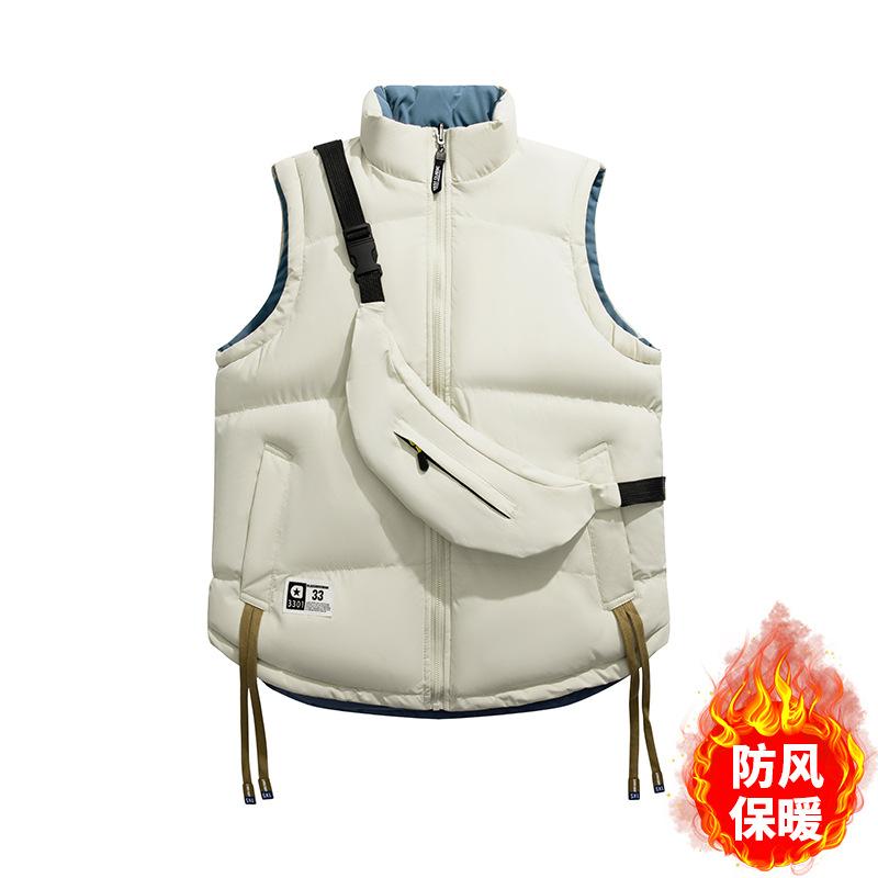 Autumn and winter new double-sided vest men's stand-up collar American thickened warm black vest jacket