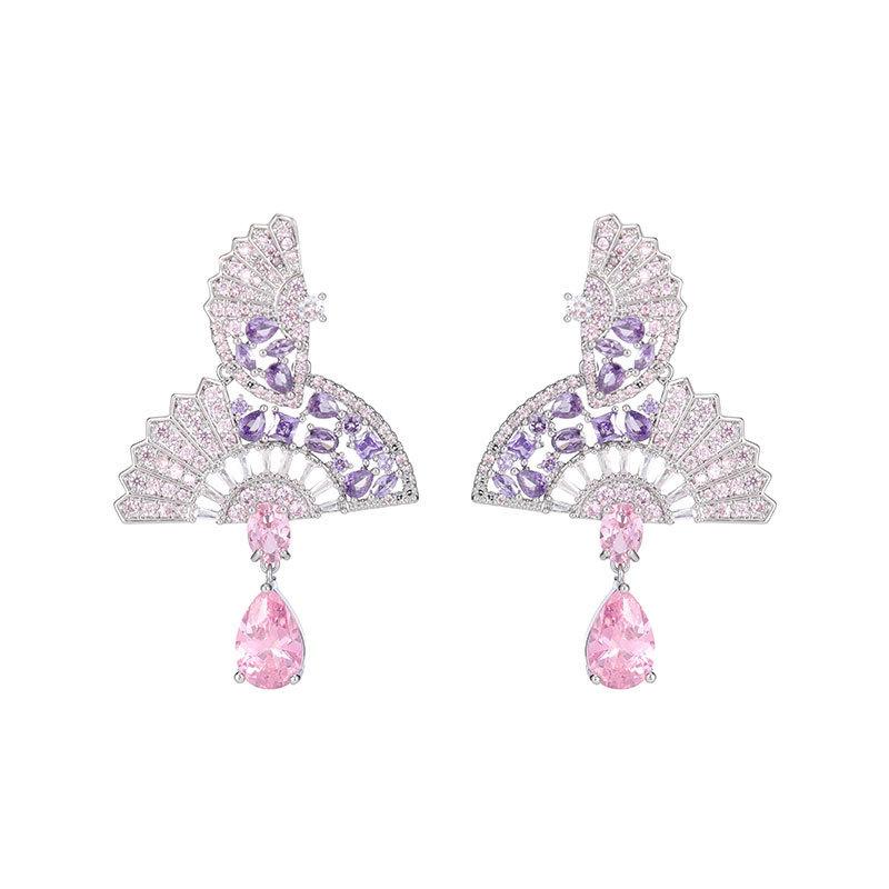 New retro court fan-shaped water drop earrings women's Chinese folding fan light luxury niche design personalized earrings