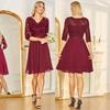 Women’s Evening Dress V-neck 3/4 Sleeve Lace Chiffon Midi Dress Party Bridesmaid Wedding Guest Cocktail Prom Dresses Occasion Wear