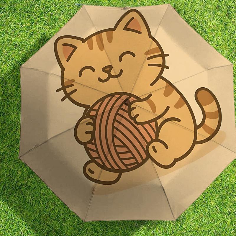 Adorable Cat with Yarn Ball - Umbrella Design: Perfect for Outdoor Adventures, Auto-Opening & Closing Umbrellas, Lightweight and Durable